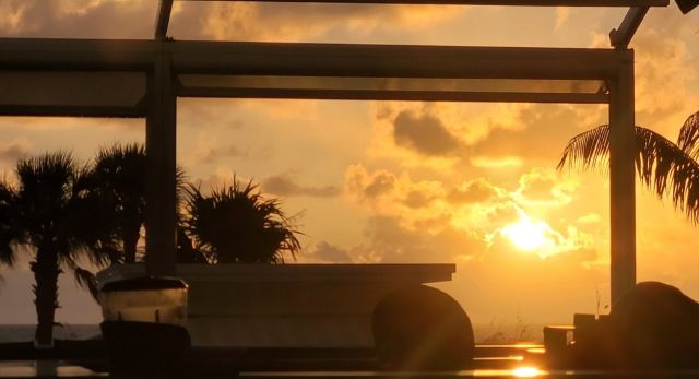 Orange sunrise over Miami skyline