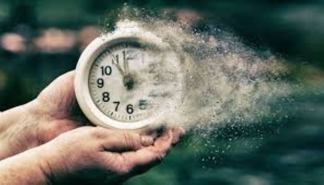 A disintegrating clock illustrating the passage of time